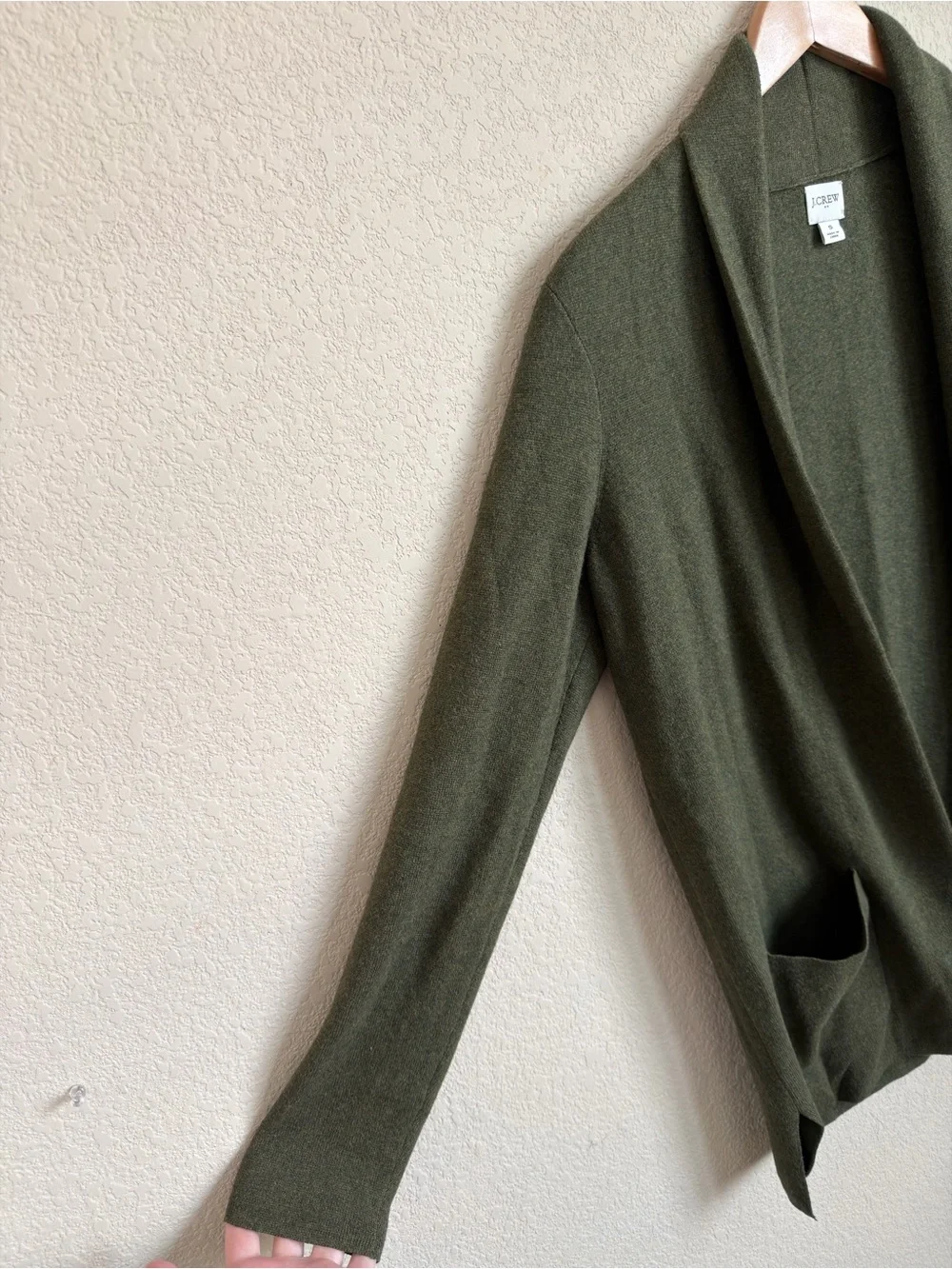 J.Crew Factory Chelsea Sweater Blazer S Academic Green Cotton Open Front Pockets